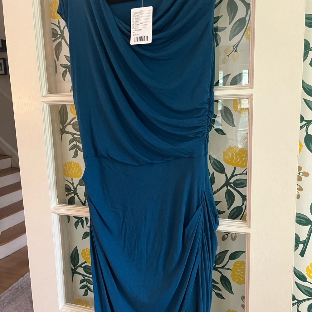 Bordeaux Blue Asymmetrical Ruched Sheath Dress